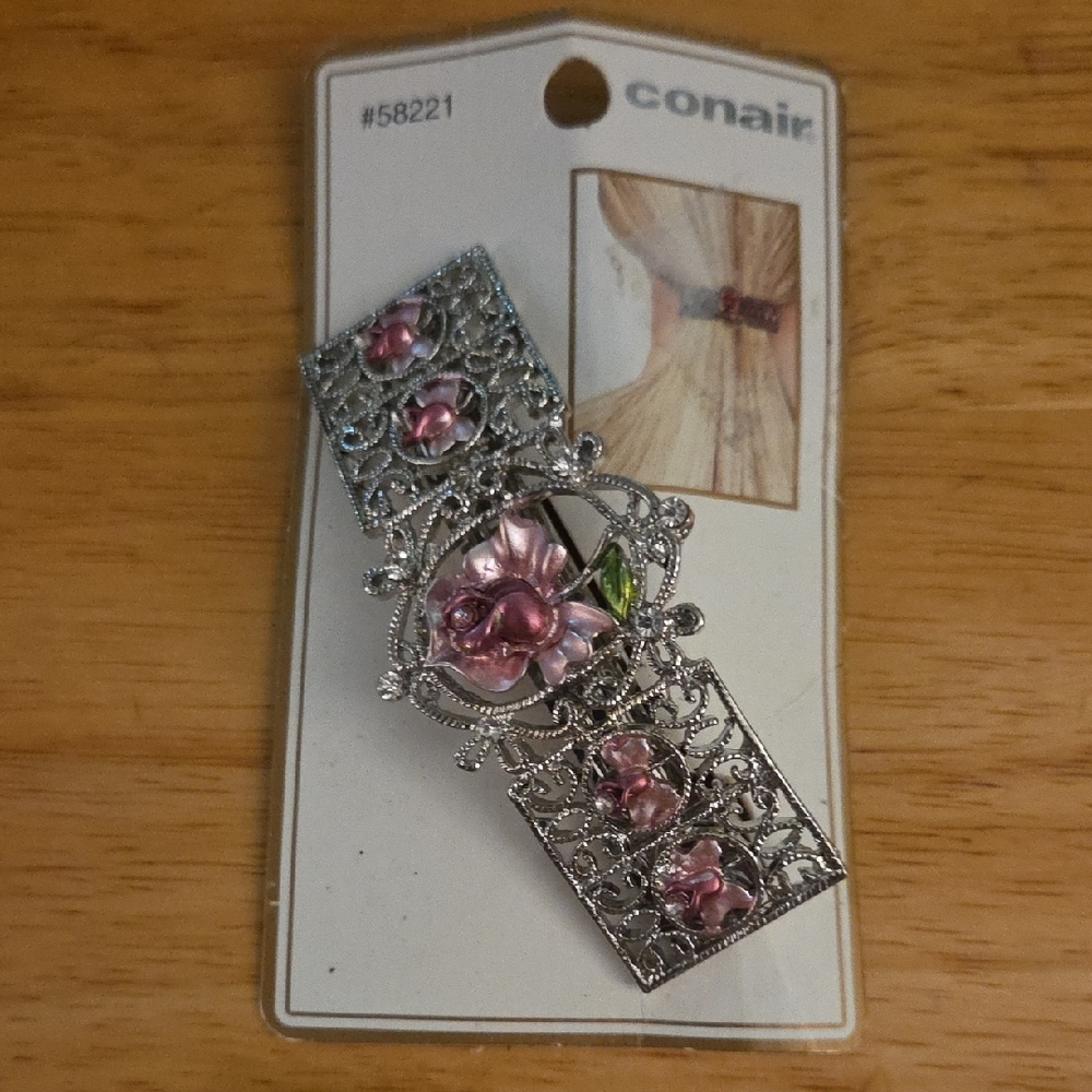 Silver and Pink Floral Brooch